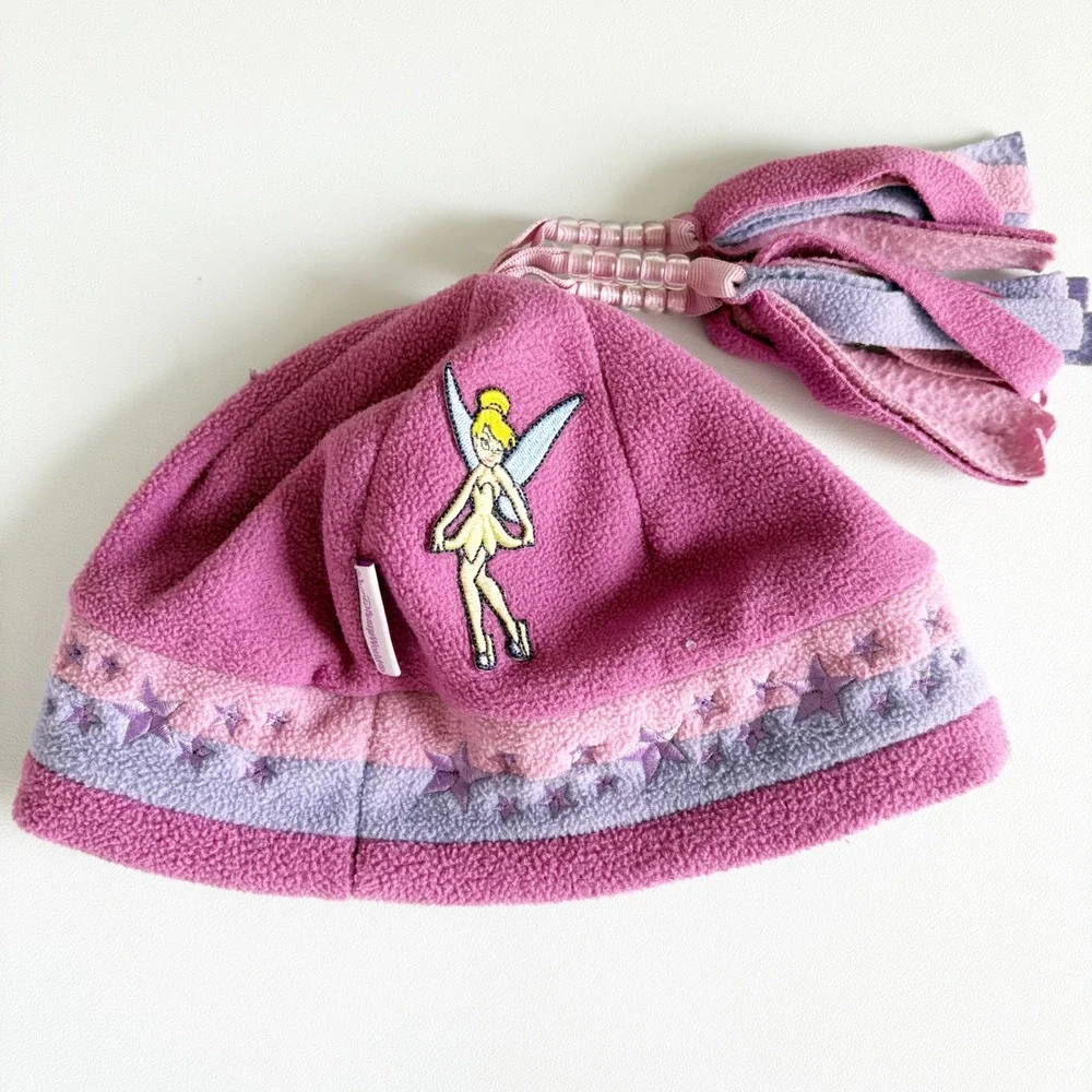 Disney Girls Tinkerbell Pink Fleece Beaded Tassel Vintage Y2K Beanie Hat OS
